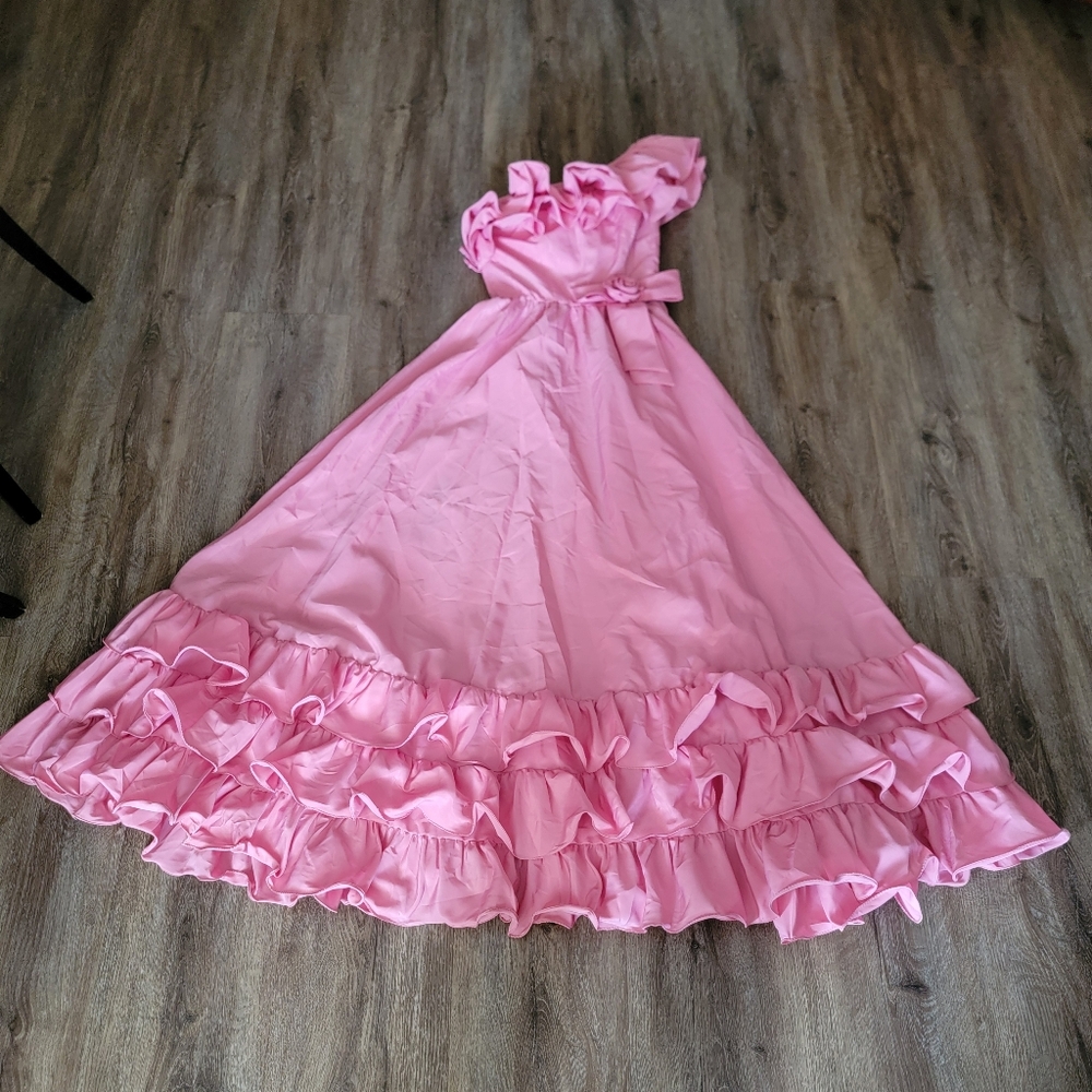 Vintage One Shoulder Pink Dress #3047